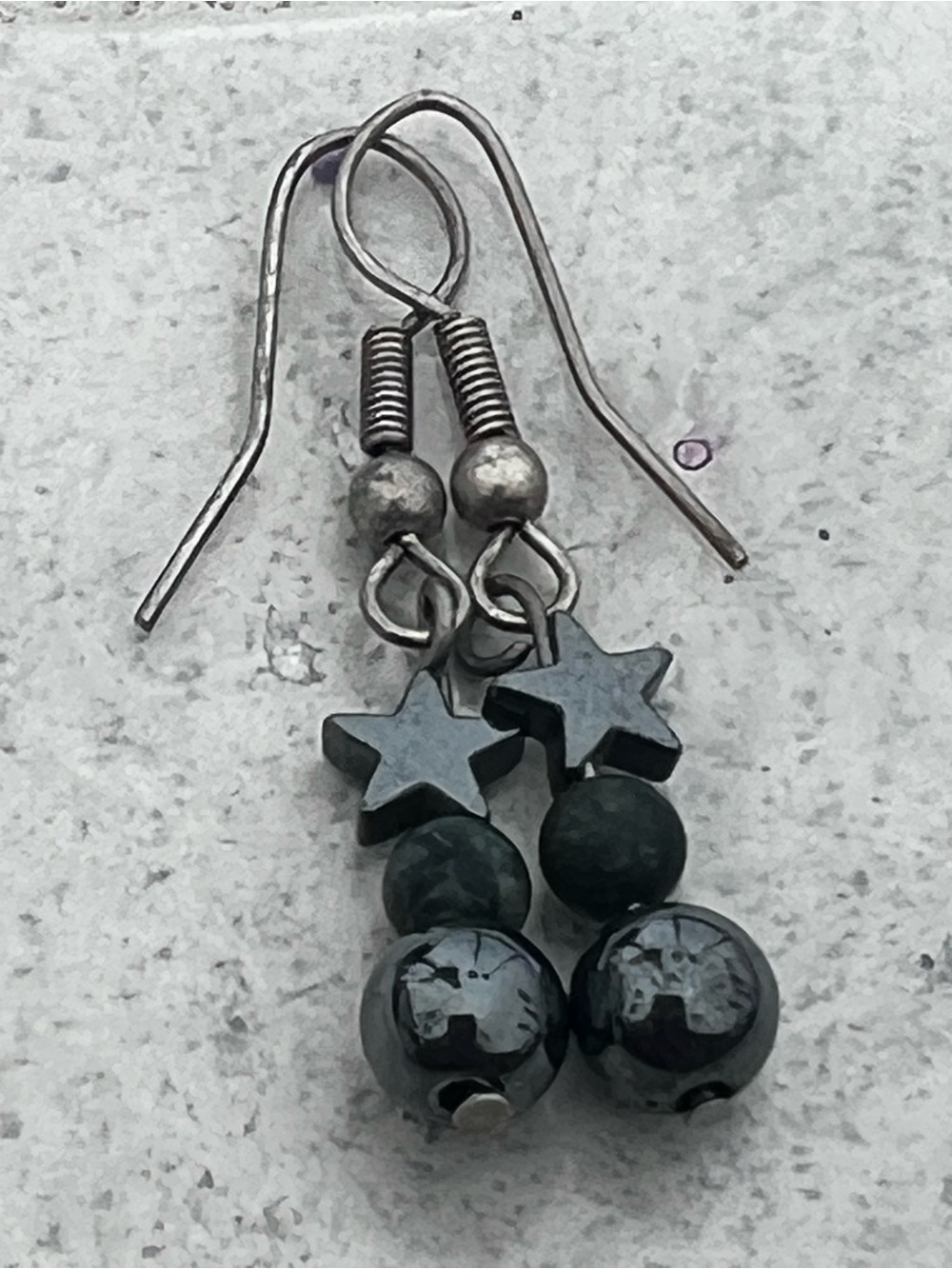 Handmade Hematite Star Drop Earrings - Black